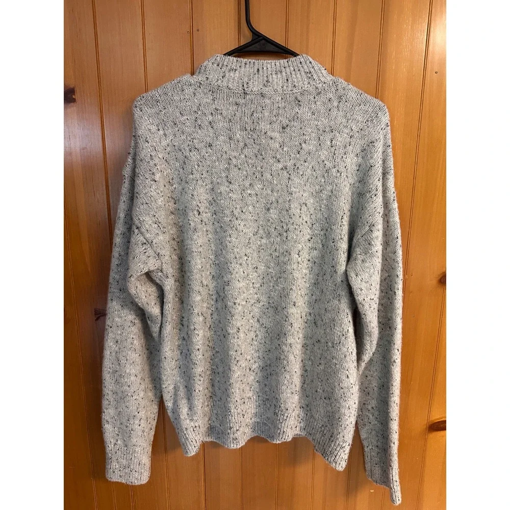 Sanctuary Womens Gray Speckled Mock Neck Shoulder Minimalist Button Sweater L